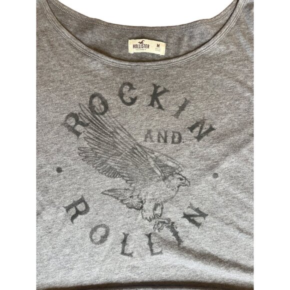 Hollister Rockin and Rollin Boxy Short Sequin Sleeves Gray Crop Top Size M - Picture 3 of 5